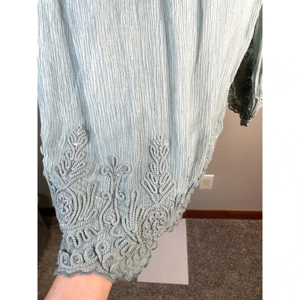 Soft Surroundings Medium‎ Silk Tunic Top Beach Vacation Blue Coral Shirt